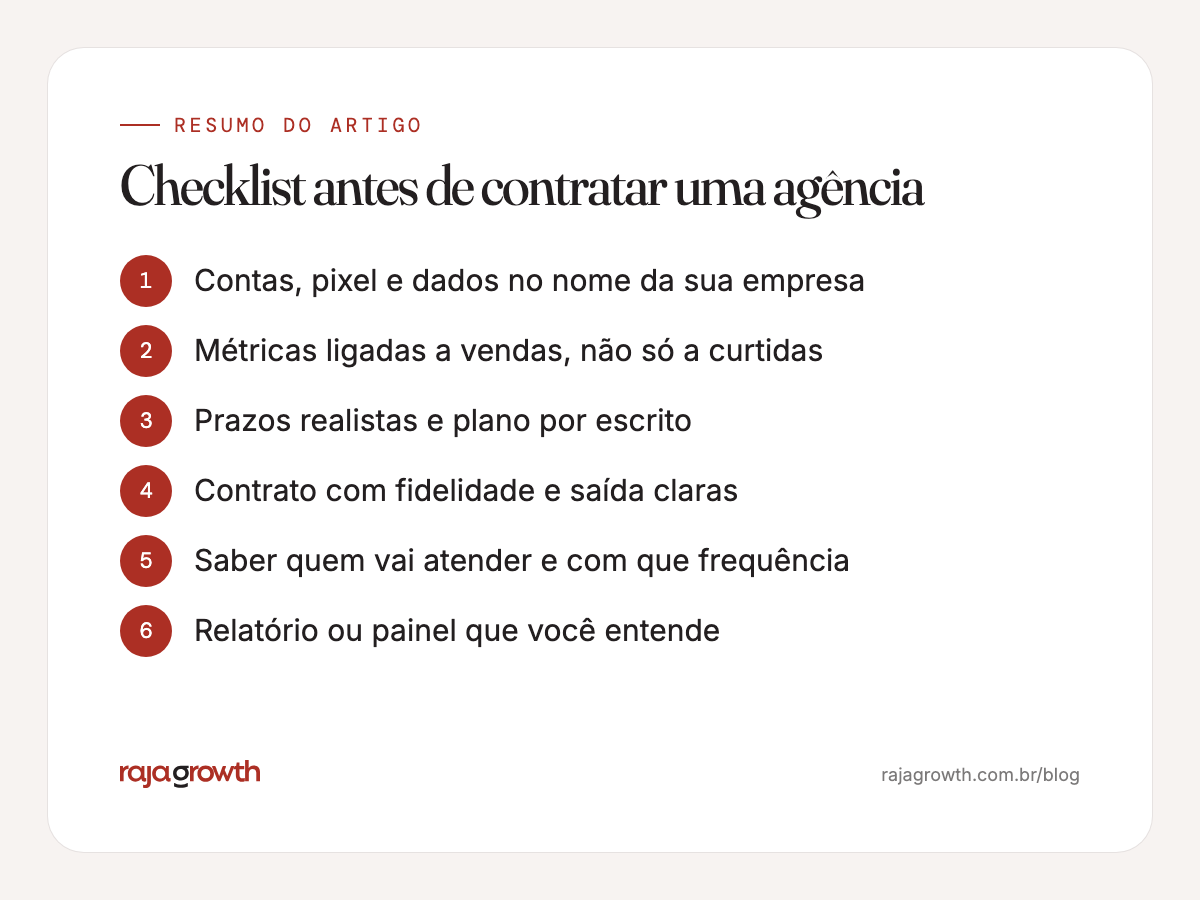 Checklist com os pontos a conferir antes de contratar uma agência de marketing digital